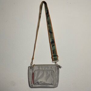 Mersi Crossbody Bag Gray Nylon with Adjustable Camo Strap‎ Zipper Purse